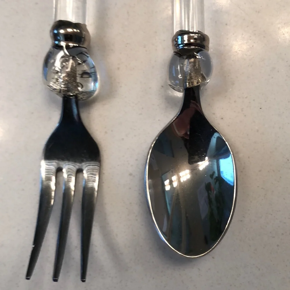Hand Blown Glass Stunning Appetizer Spoon and Fork